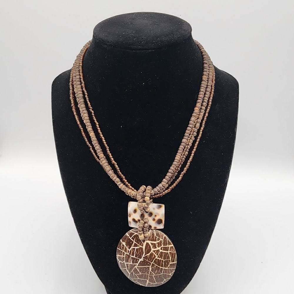 Wood beaded statement necklace